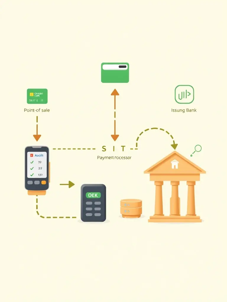 A diagram showing the flow of data during a card transaction, from the point of sale to the issuing bank, including the roles of different payment processors and networks.